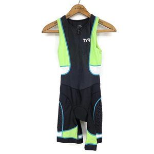 TYR Competitor Tri-Suit Womens S Front Zip Black Green Triathlon Padded